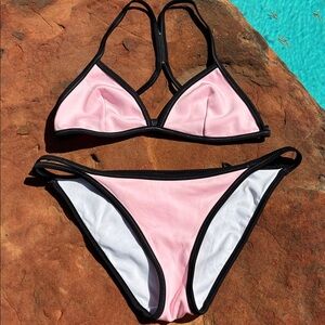 Victoria's Secret Pink and Black Triangle string Bikini Set L